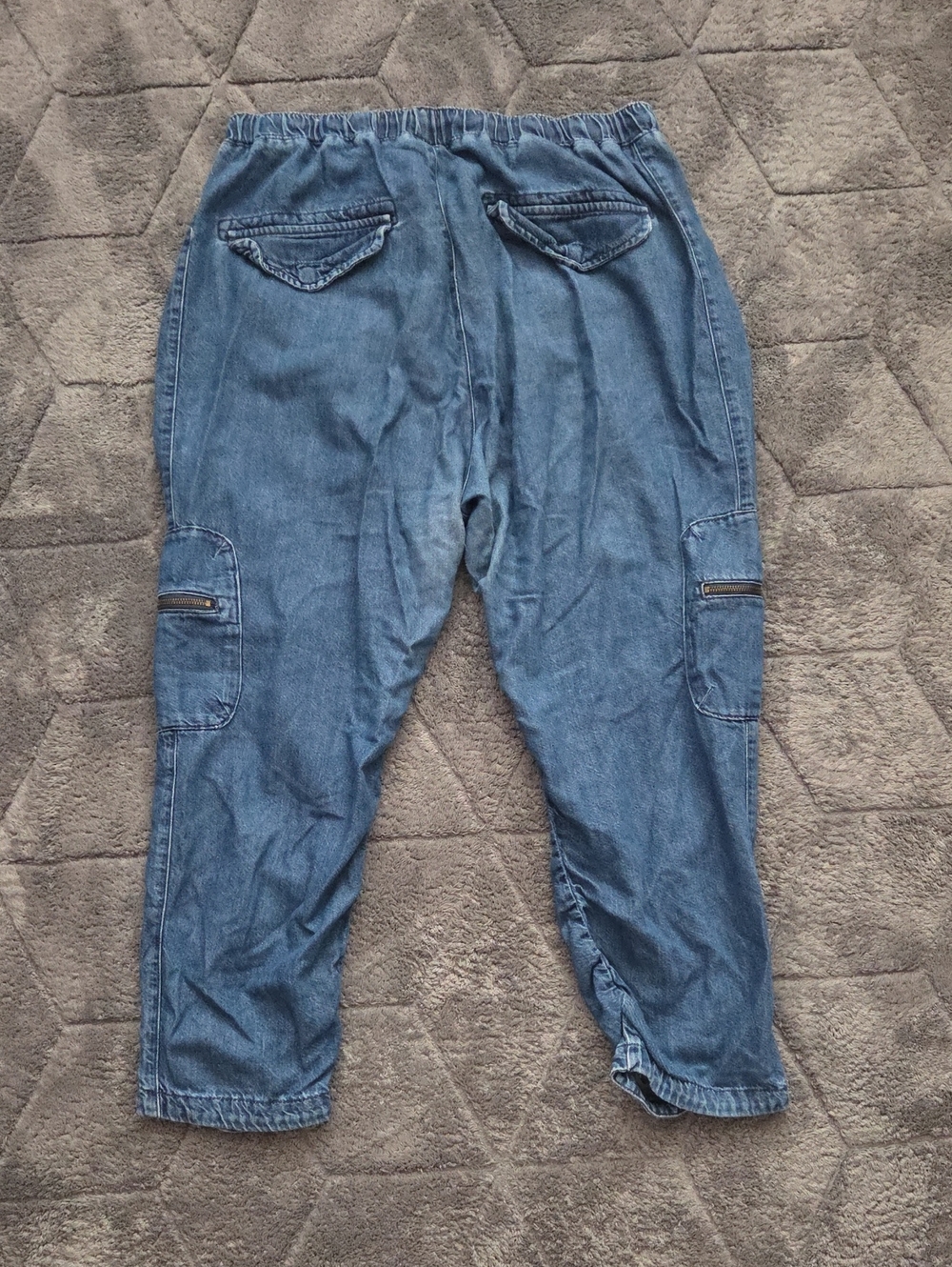 Pilcro Blue Denim Cottage Utility Jogger Jeans Ruched Legs Zipper Pockets Large - Picture 12 of 13